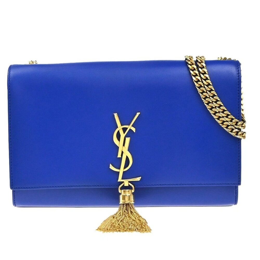SAINT LAURENT YSL Logo 2Way Chain Shoulder Clutch Bag Blue GHW Italy 607RP091